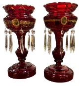 PAIR OF 19TH CENTURY VICTORIAN RUBY GLASS MANTEL LUSTRES