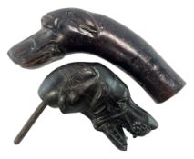 TWO EARLY 19TH CENTURY CARVED WOOD WALKING STICKS DOG SHAPED HANDLES