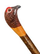 MARK RICHARDS - FINE HAND CARVED & PAINTED SPORTSMAN'S STAFF WITH GROUSE HEAD