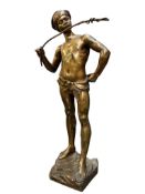AFTER ADOLPHE JEAN LAVERGE (1860-1892) - 19TH CENTURY BRONZE ARAB & SNAKE FIGURE