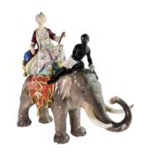 MEISSEN LATE 19TH CENTURY PORCELAIN GROUP FIGURE OF SULTAN RIDING AN ELEPHANT