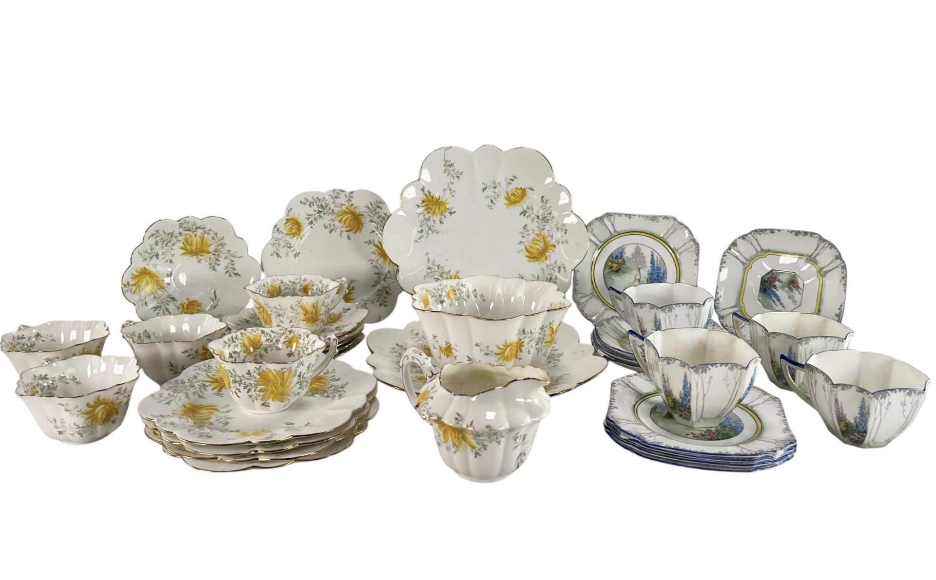 SHELLEY FINE BONE CHINA - QUEEN ANNE & YELLOW FLOWER - ASSORTMENT OF TEA WARE