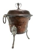 GEORGE III 19TH CENTURY COPPER & WROUGHT IRON HOOF LIDDED COAL SCUTTLE