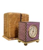 ZENITH WATCH CO - SWISS 1930S METAL DORE & CHAMPLEVE BOUDOIR/TRAVELLERS CLOCK