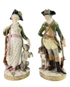 PAIR OF MEISSEN 19TH CENTURY HANDPAINTED PORCELAIN FIGURES OF HUNTER & HUNTRESS
