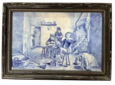 AFTER DAVID TENIERS - 19TH CENTURY DUTCH DELFT BLUE AND WHITE TILE PAINTING