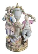 MEISSEN 19TH CENTURY PORCELAIN GROUP FIGURE OF LOVERS WITH GARLANDS