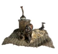 FRANK BERGMAN - YOUNG BOY SMOKING ON CARPET - COLD PAINTED BRONZE INKWELL FIGURE