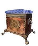 19TH CENTURY BRASS & COPPER WITH MILK AND BLUE GLASS TOP JEWELLERY CASKET/BOX