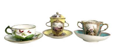 THREE ENGLISH & CONTINENTAL 19TH CENTURY PORCELAIN CUPS & SAUCERS