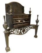 REGENCY EARLY 19TH CENTURY WROUGHT IRON & BRASS FIREBASKET & GRATES