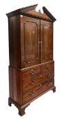 GEORGE III 19TH CENTURY SMALL FLAMED MAHOGANY LINEN PRESS WARDROBE
