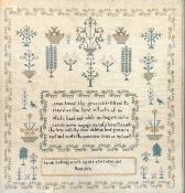 GEORGE IV EARLY 19TH CENTURY 1815 NEEDLEPOINT SAMPLER BY SARAH HOLLINGSWORTH