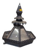 LARGE VINTAGE EBONISED METAL & GLASS PORCH LANTERN