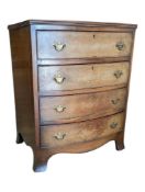 QUEEN ANNE REVIVAL WALNUT BOW FRONT CHEST OF DRAWERS