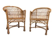 TWO VINTAGE 20TH CENTURY RATTAN / WICKER CONSERVATORY ARMCHAIRS