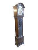 1920S OAK CASED TEMPUS FUGIT BRASS DIAL LONGCASE CHIME CLOCK