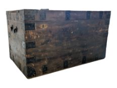 VINTAGE 20TH CENTURY METAL BOUND TRAVEL TRUNK / CHEST