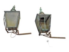 PAIR OF 19TH CENTURY COPPER & LEADED GLASS STREET LANTERNS