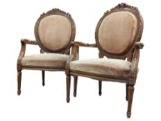 PAIR OF FRENCH 19TH CENTURY LOUIS XV FAUTEUIL ARMCHAIRS