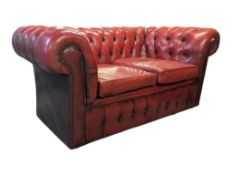 VINTAGE 20TH CENTURY OXBLOOD CHESTERFIELD LEATHER SOFA