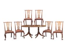 QUEEN ANNE REVIVAL MAHOGANY EXTENDING DINING TABLE W/ SIX CHAIRS