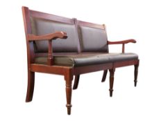 LATE 20TH CENTURY LONG UPHOLSTERED PUB / WAITING BENCH