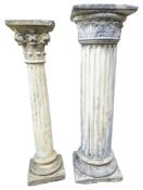TWO VINTAGE COMPOSITE STONE CORINTHIAN PEDESTAL PLINTH STANDS