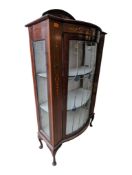 EDWARDIAN MAHOGANY MARQUETRY INLAID & STAINED GLASS DISPLAY CABINET