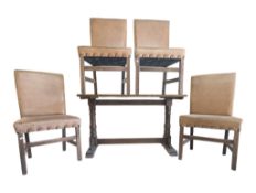 EARLY 20TH CENTURY OAK REFECTORY DINING TABLE W/ FOUR CHAIRS