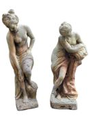 TWO RECONSTITUTED GARDEN BATHING NUDE MAIDENS