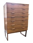 SCHREIBER FURNITURE - VINTAGE MID CENTURY TEAK VENEER CHEST OF DRAWERS