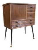 BRITISH MODERN DESIGN - MID CENTURY TEAK SEWING CABINET TABLE