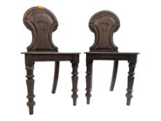 PAIR OF VICTORIAN 19TH CENTURY CARVED OAK HALL CHAIRS