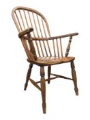 VICTORIAN 19TH CENTURY ASH & BEECH WINDSOR DOUBLE COMB BACK ARMCHAIR