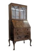 EDWARDIAN BURR WALNUT BUREAU BOOKCASE