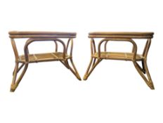 ITALIAN MODERN DESIGN - PAIR OF BAMBOO RATTAN BEDSIDE TABLES