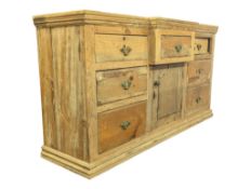 EARLY 19TH CENTURY GEORGE III PINE BREAKFRONT SIDEBOARD