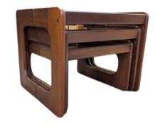 BRITISH MODERN DESIGN - VINTAGE 20TH CENTURY TEAK & SMOKED GLASS NEST OF TABLES