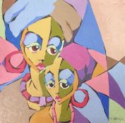 OLORUNFEMI KINRIN - 2013 NIGERIAN OIL ON CANVAS PAINTING OF TWO FEMALE HEADS