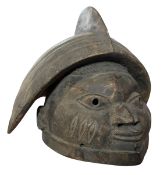 WEST AFRICAN, NIGERIA, YORUBA PEOPLE CARVED WOOD GELEDE HELMET MASK