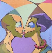 OLORUNFEMI KINRIN - 2016 NIGERIAN OIL ON CANVAS PORTRAIT OF A COUPLE KISSING