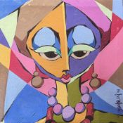 OLORUNFEMI KINRIN - 2016 NIGERIAN OIL ON CANVAS FEMALE PORTRAIT WITH BEADED NECKLACE