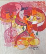 EVUARHERHE UFUOMA (B. 1969) - UNTITLED INK & MIXED MEDIA ON PAPER PORTRAIT PAINTING