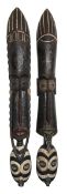 PAIR OF LARGE WEST AFRICAN CARVED & PAINTED WOODEN CEREMONIAL DOUBLE HEADED MASKS