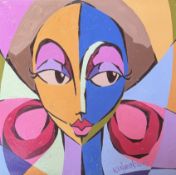 OLORUNFEMI KINRIN - 2017 NIGERIAN OIL ON CANVAS FEMALE PORTRAIT WITH EARRINGS