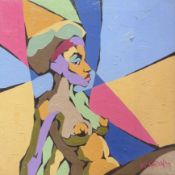 OLORUNFEMI KINRIN - 2013 NIGERIAN OIL ON CANVAS FEMALE NUDE WITH BONNET