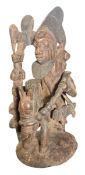 NIGERIAN, YORUBA OR BENIN PEOPLE CARVED WOOD EQUESTRIAN FIGURE OF OBA