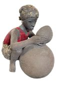 REUBEN UGBINE (NIGERIAN, 1956-2021) - 2014 POTTERY SCULPTURE OF FEMALE FIGURE