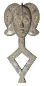 CENTRAL AFRICA, KOTA PEOPLE, GABON REGION WOOD, COPPER & BRASS RELIQUARY STAFF